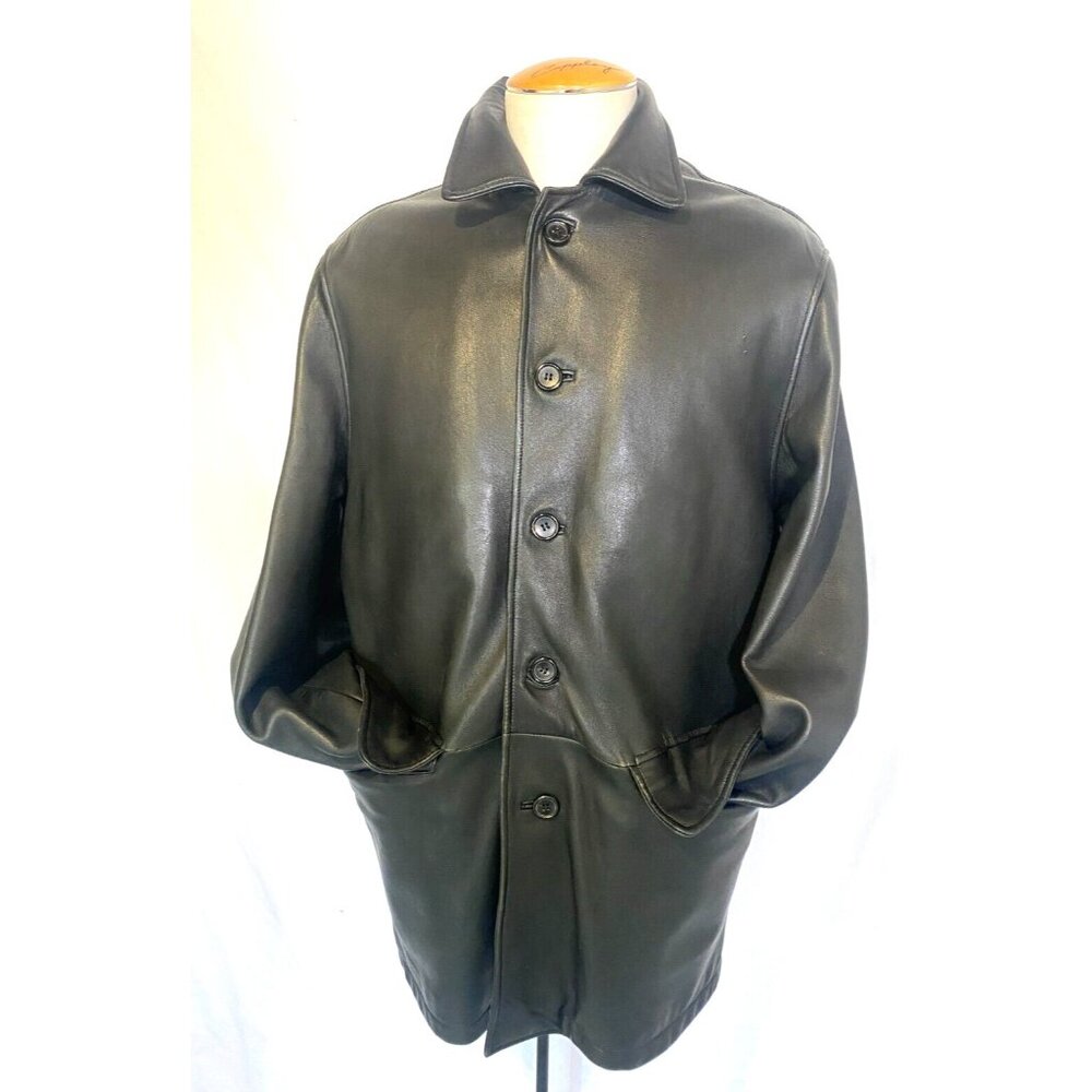 $1,350 Hugo Boss Luxurious Black Spanish Leather Coat Fur Lined Jacket Men Sz 50